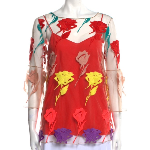 Blumarine Tops - BLUMARINE new without tags, poly and silk to layer blouse top roses flowers med